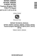 John Deere 5075GL,5075GV, 5075GN, 5090GV,5090GN, 5100GN MY2016-19 Tractors Repair Manual (TM409219)